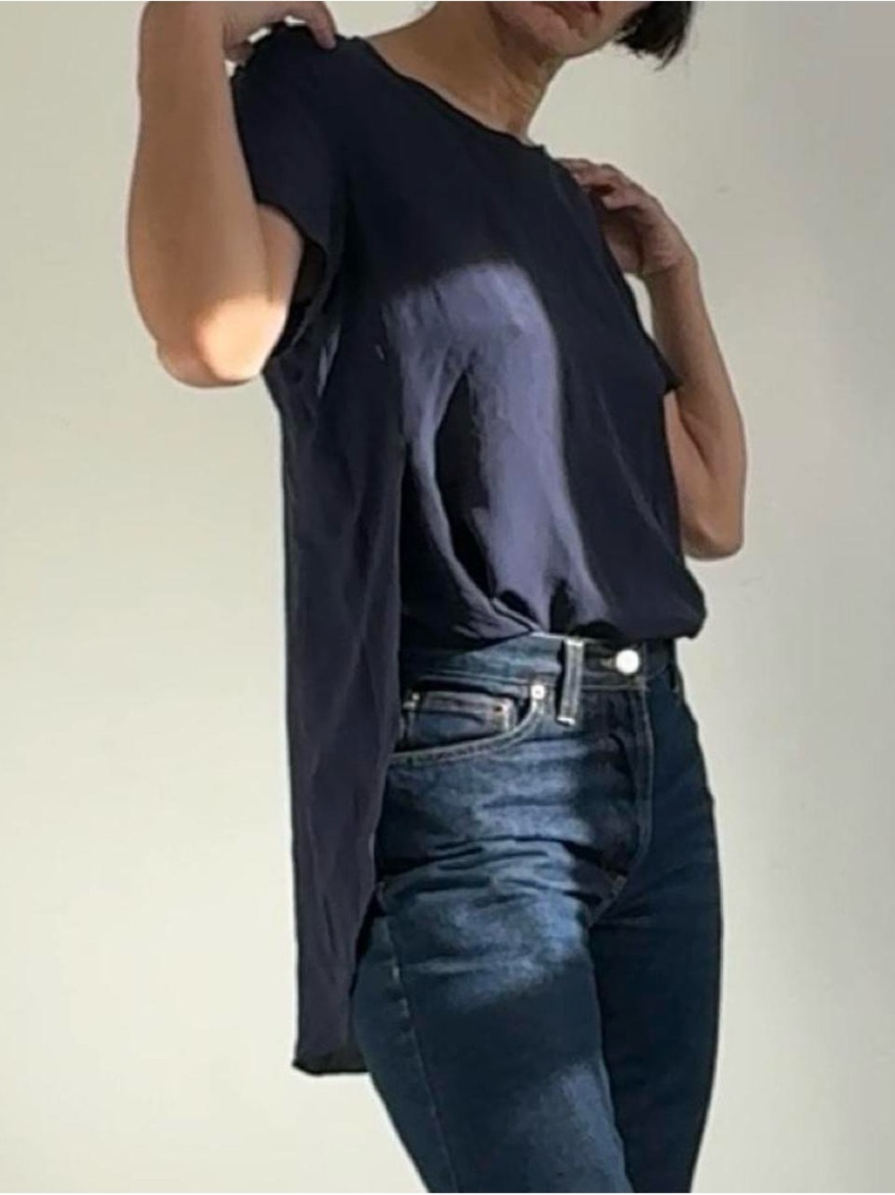 3.1 Phillip Lim Navy Short-Sleeve High-Low Tee